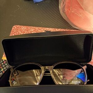 Bebe‎ Black w/ Sunglasses Case with Gold Logo